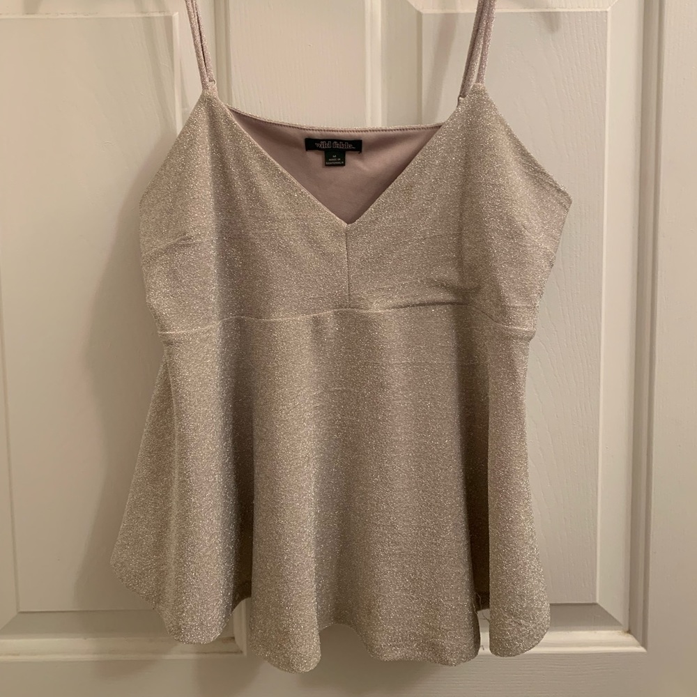 Medium, silver sparkly top.
